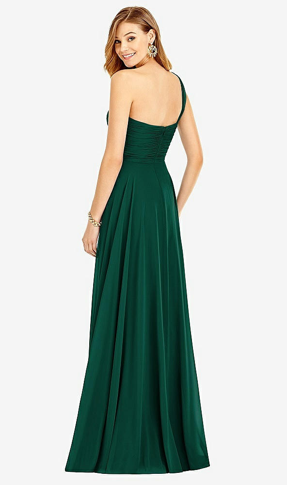【STYLE: TH025】One-Shoulder Draped Chiffon Maxi Dress - Dani【COLOR: Hunter Green】