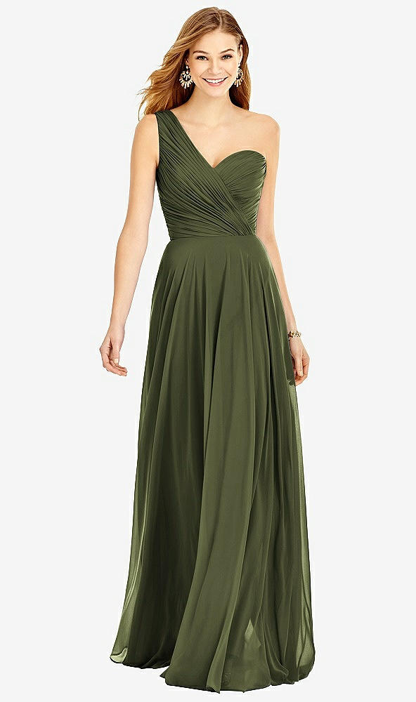 【STYLE: TH025】One-Shoulder Draped Chiffon Maxi Dress - Dani【COLOR: Olive Green】