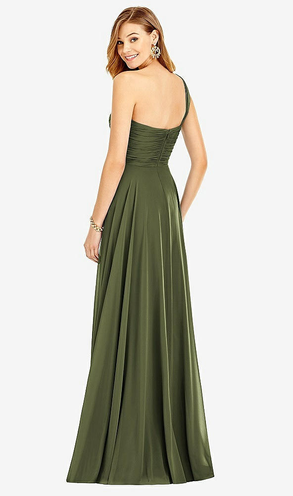 【STYLE: TH025】One-Shoulder Draped Chiffon Maxi Dress - Dani【COLOR: Olive Green】