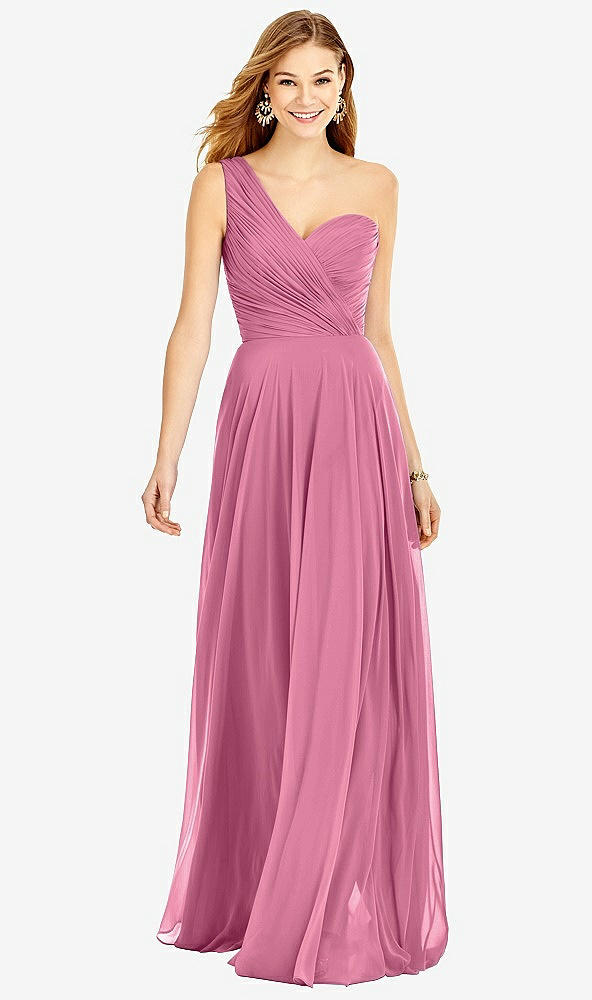 【STYLE: TH025】One-Shoulder Draped Chiffon Maxi Dress - Dani【COLOR: Orchid Pink】