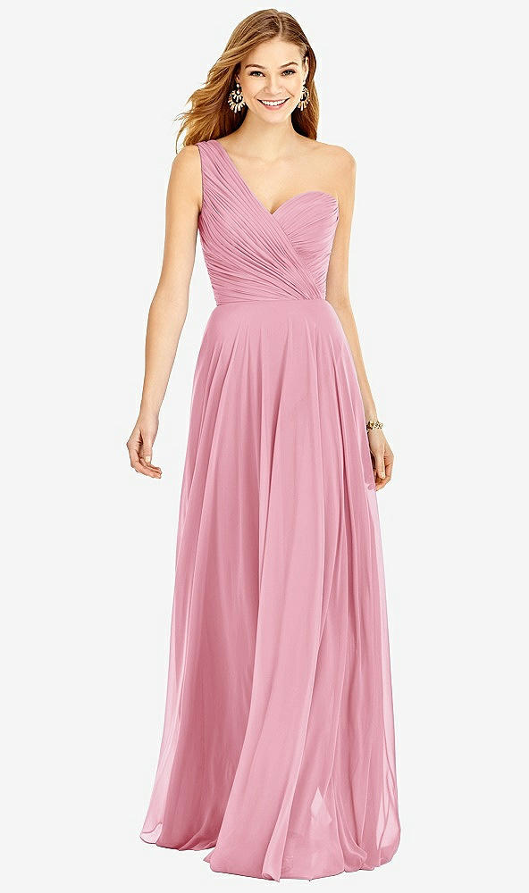 【STYLE: TH025】One-Shoulder Draped Chiffon Maxi Dress - Dani【COLOR: Peony Pink】