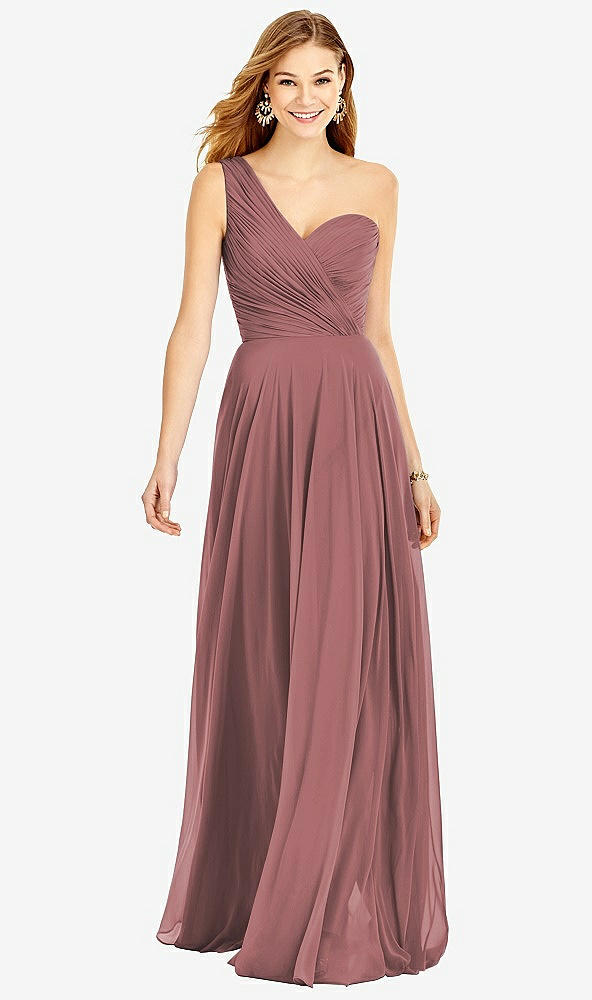 【STYLE: TH025】One-Shoulder Draped Chiffon Maxi Dress - Dani【COLOR: Rosewood】