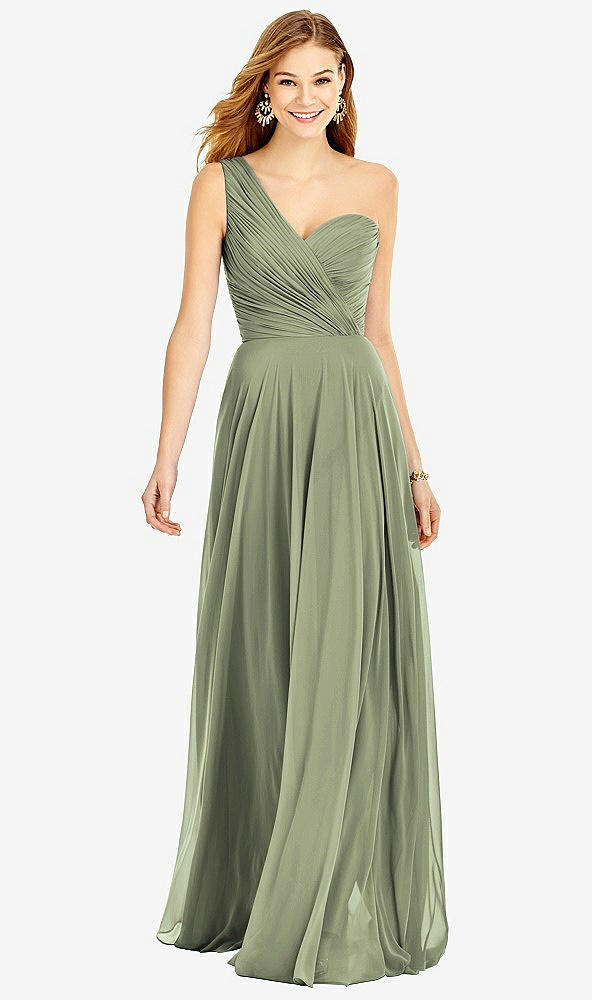 【STYLE: TH025】One-Shoulder Draped Chiffon Maxi Dress - Dani【COLOR: Sage】