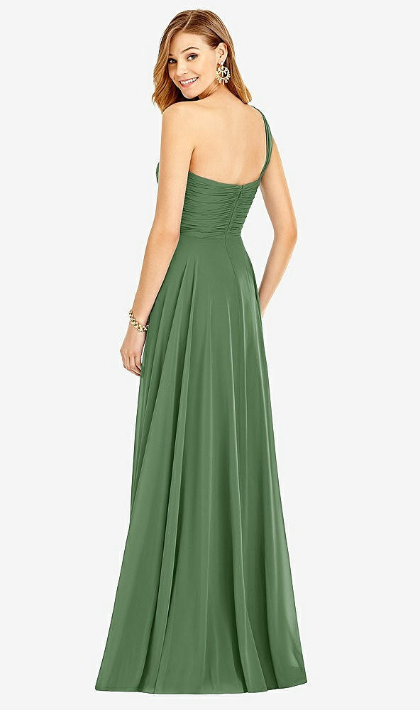 【STYLE: TH025】One-Shoulder Draped Chiffon Maxi Dress - Dani【COLOR: Vineyard Green】