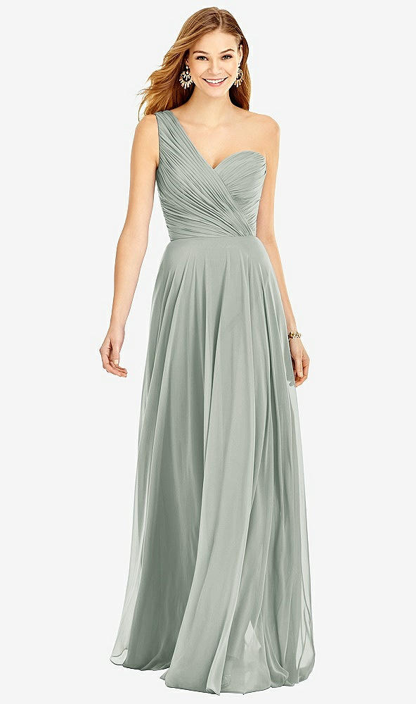 【STYLE: TH025】One-Shoulder Draped Chiffon Maxi Dress - Dani【COLOR: Willow Green】