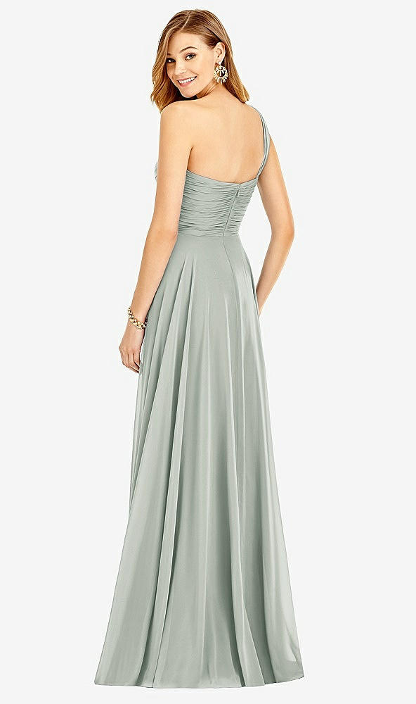 【STYLE: TH025】One-Shoulder Draped Chiffon Maxi Dress - Dani【COLOR: Willow Green】