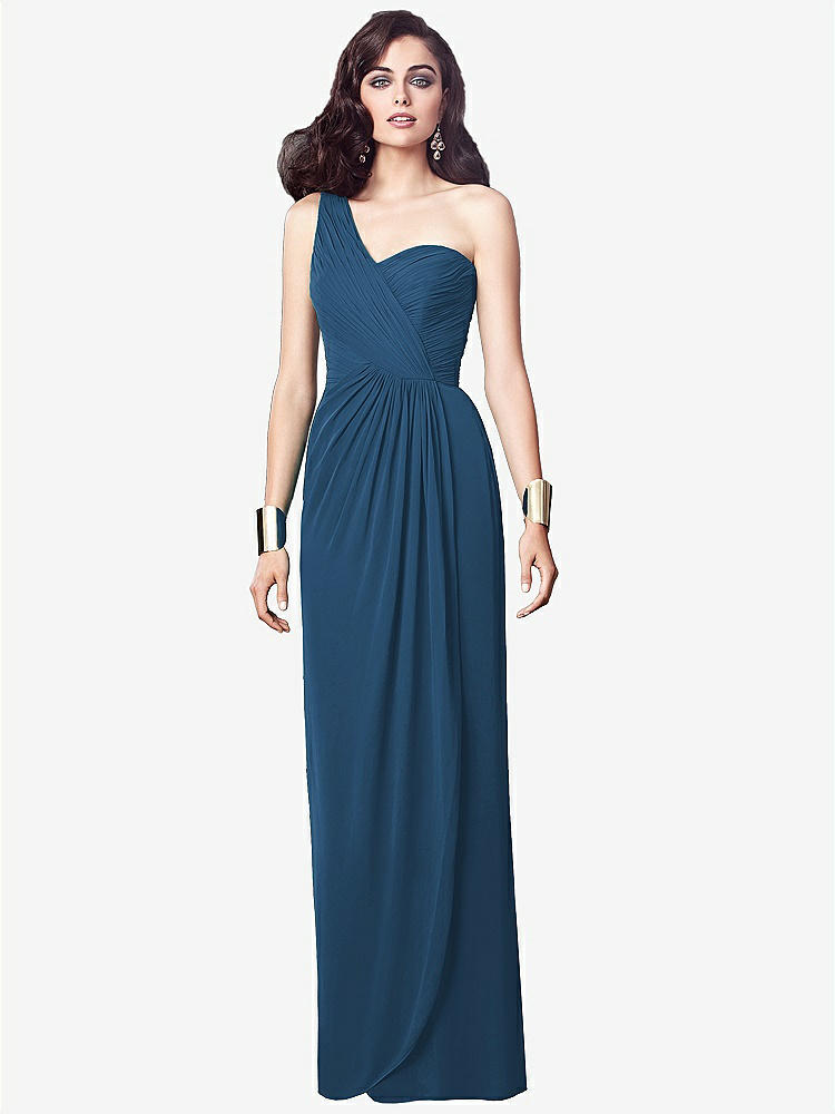 【STYLE: TH027】One-Shoulder Draped Maxi Dress with Front Slit - Aeryn【COLOR: Dusk Blue】