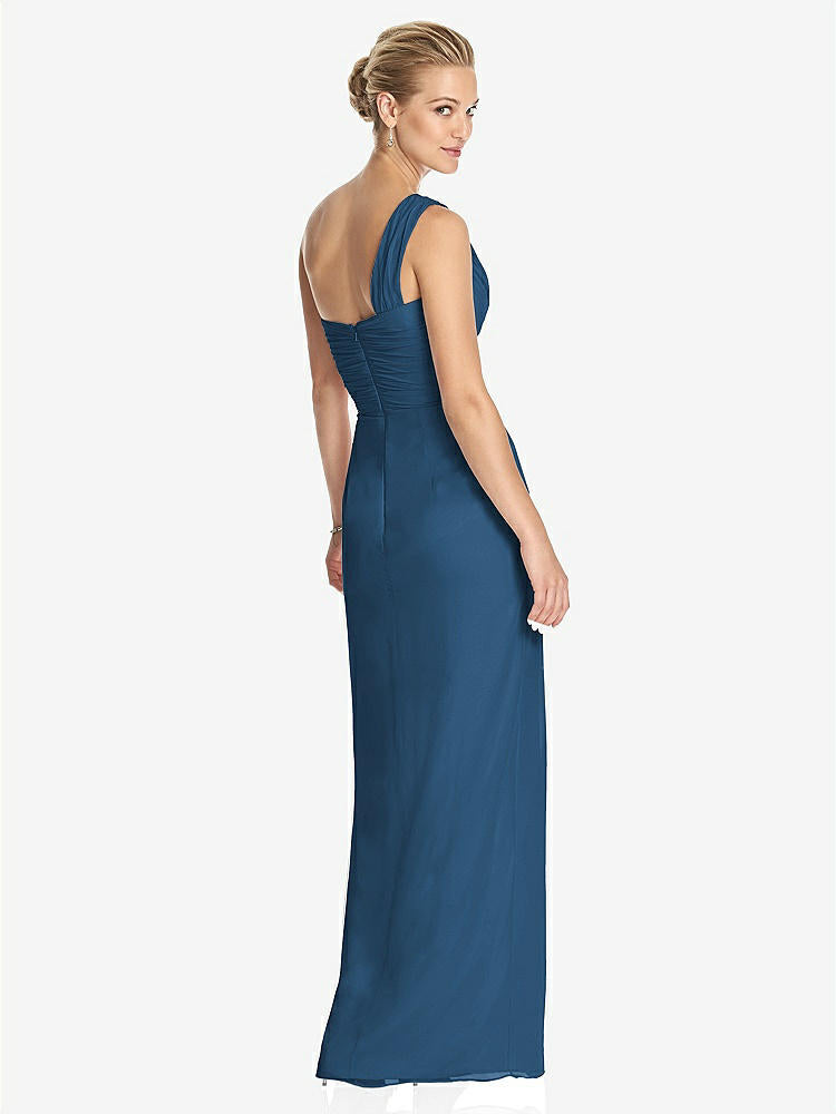 【STYLE: TH027】One-Shoulder Draped Maxi Dress with Front Slit - Aeryn【COLOR: Dusk Blue】