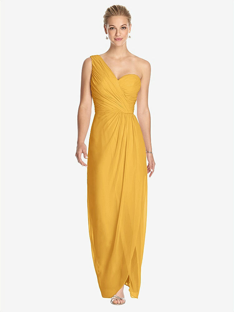 【STYLE: TH027】One-Shoulder Draped Maxi Dress with Front Slit - Aeryn【COLOR: NYC Yellow】