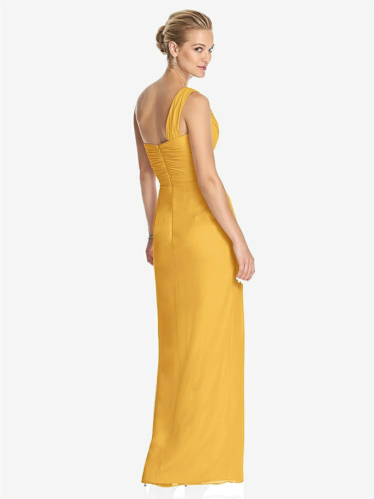 【STYLE: TH027】One-Shoulder Draped Maxi Dress with Front Slit - Aeryn【COLOR: NYC Yellow】