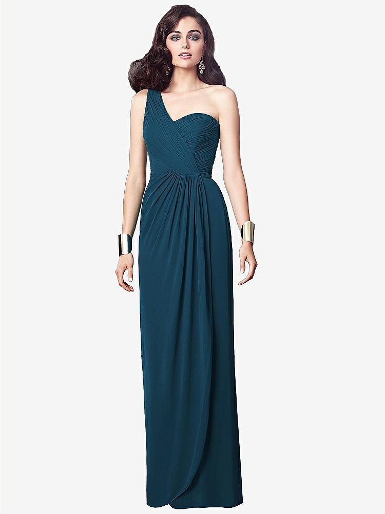 【STYLE: TH027】One-Shoulder Draped Maxi Dress with Front Slit - Aeryn【COLOR: Atlantic Blue】