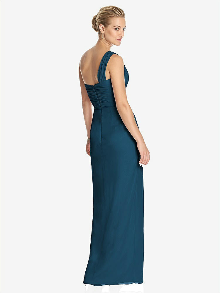 【STYLE: TH027】One-Shoulder Draped Maxi Dress with Front Slit - Aeryn【COLOR: Atlantic Blue】