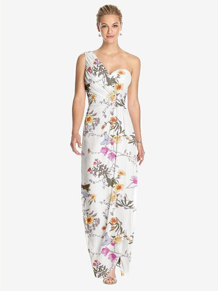 【STYLE: TH027】One-Shoulder Draped Maxi Dress with Front Slit - Aeryn【COLOR: Butterfly Botanica Ivory】