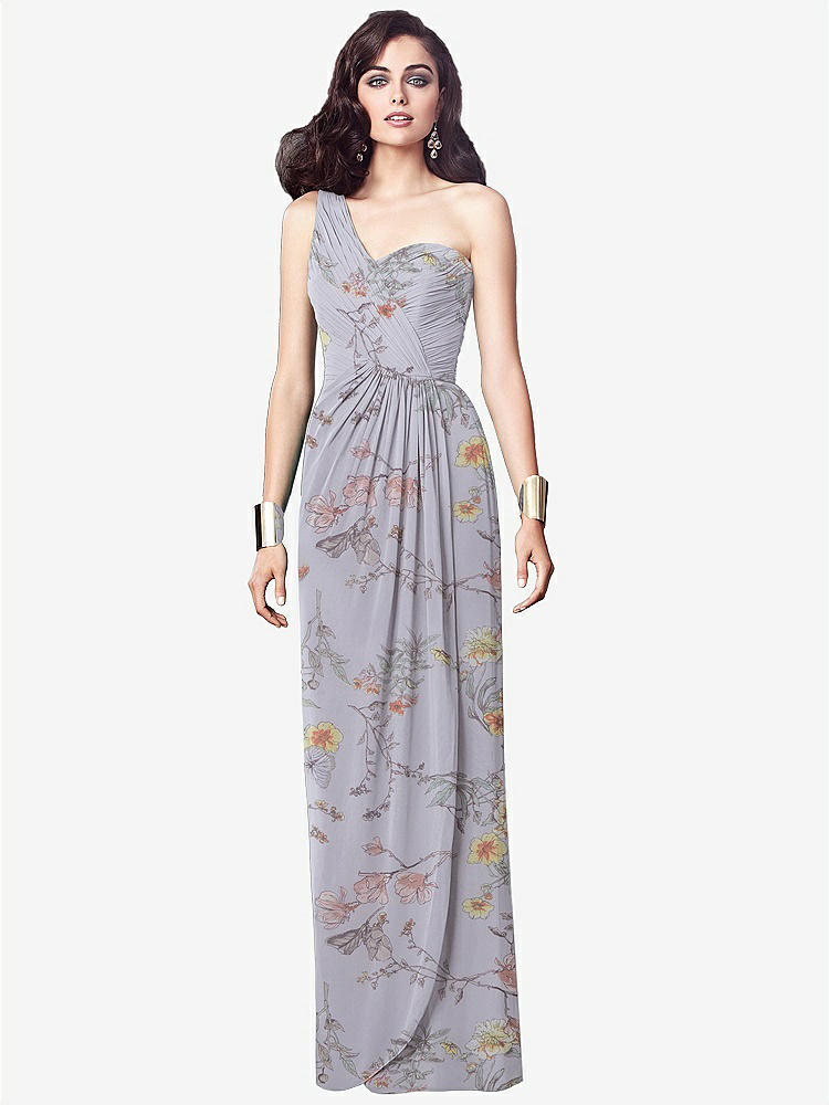 【STYLE: TH027】One-Shoulder Draped Maxi Dress with Front Slit - Aeryn【COLOR: Butterfly Botanica Silver Dove】