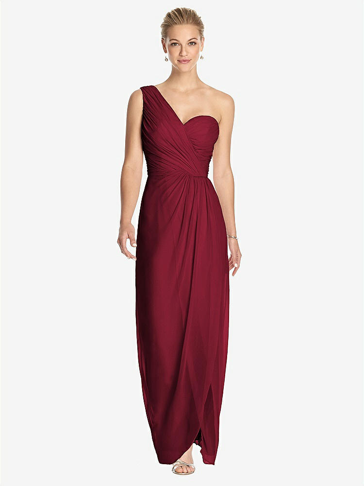 【STYLE: TH027】One-Shoulder Draped Maxi Dress with Front Slit - Aeryn【COLOR: Burgundy】