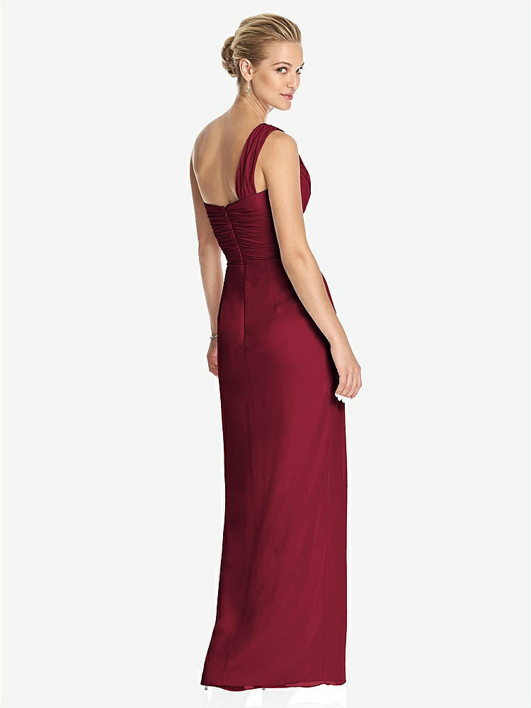 【STYLE: TH027】One-Shoulder Draped Maxi Dress with Front Slit - Aeryn【COLOR: Burgundy】