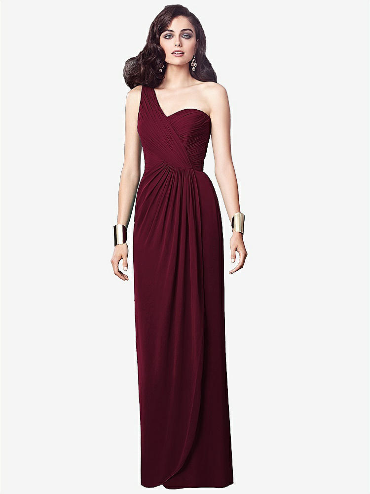 【STYLE: TH027】One-Shoulder Draped Maxi Dress with Front Slit - Aeryn【COLOR: Cabernet】