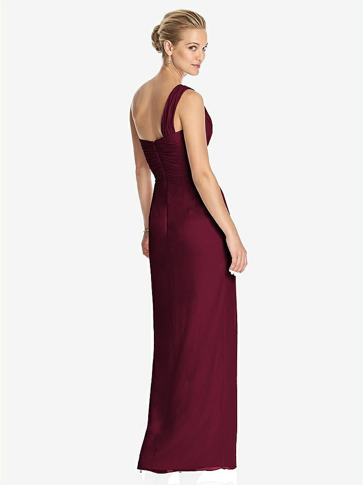 【STYLE: TH027】One-Shoulder Draped Maxi Dress with Front Slit - Aeryn【COLOR: Cabernet】