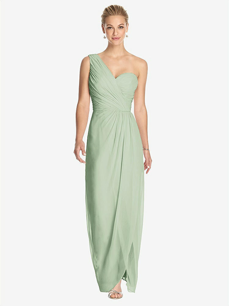 【STYLE: TH027】One-Shoulder Draped Maxi Dress with Front Slit - Aeryn【COLOR: Celadon】