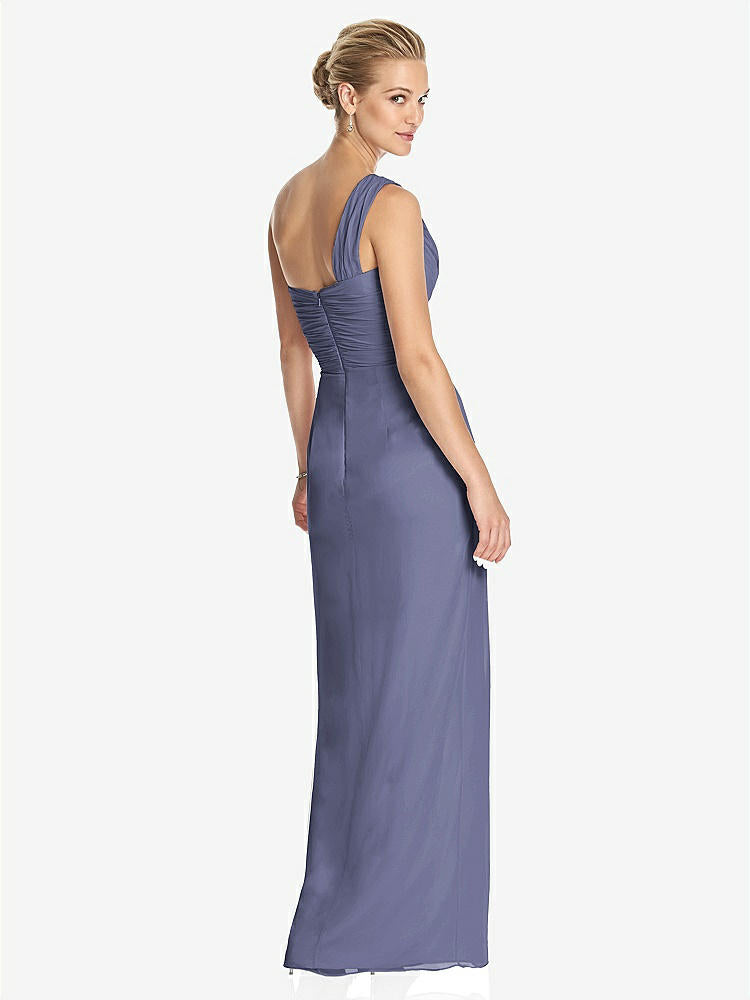 【NEW】【STYLE: TH027】ワンショルダー ドレープ マキシ ドレス 前面 スリット - aeroryn【COLOR: French Blue】【SIZE: 00-30W】