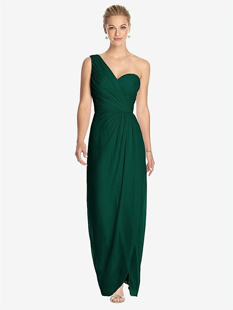 【STYLE: TH027】One-Shoulder Draped Maxi Dress with Front Slit - Aeryn【COLOR: Hunter Green】