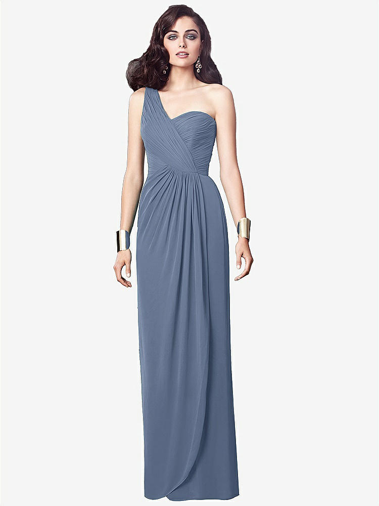 【STYLE: TH027】One-Shoulder Draped Maxi Dress with Front Slit - Aeryn【COLOR: Larkspur Blue】