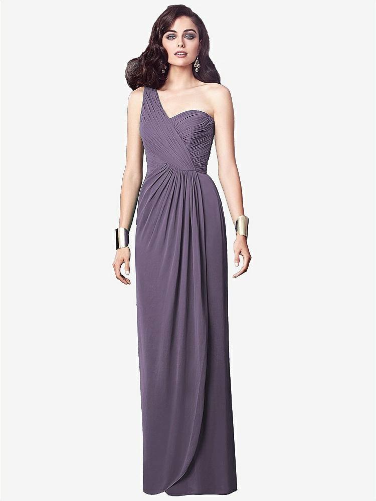 【NEW】【STYLE: TH027】ワンショルダー ドレープ マキシ ドレス 前面 スリット - aeroryn【COLOR: Lavender】【SIZE: 00-30W】