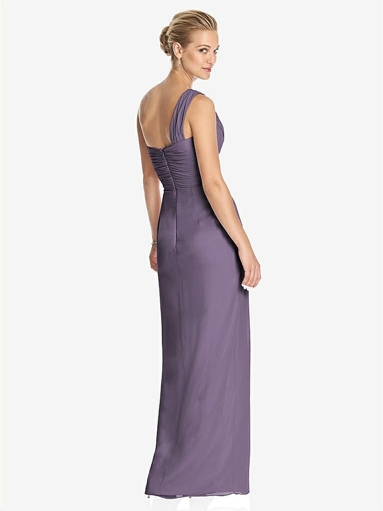 【NEW】【STYLE: TH027】ワンショルダー ドレープ マキシ ドレス 前面 スリット - aeroryn【COLOR: Lavender】【SIZE: 00-30W】