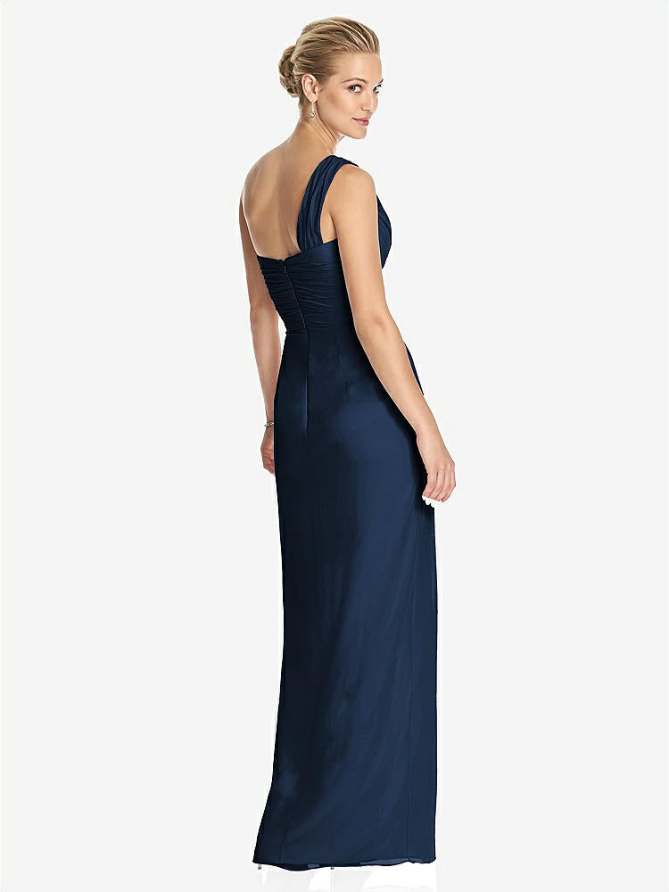 【STYLE: TH027】One-Shoulder Draped Maxi Dress with Front Slit - Aeryn【COLOR: Midnight Navy】