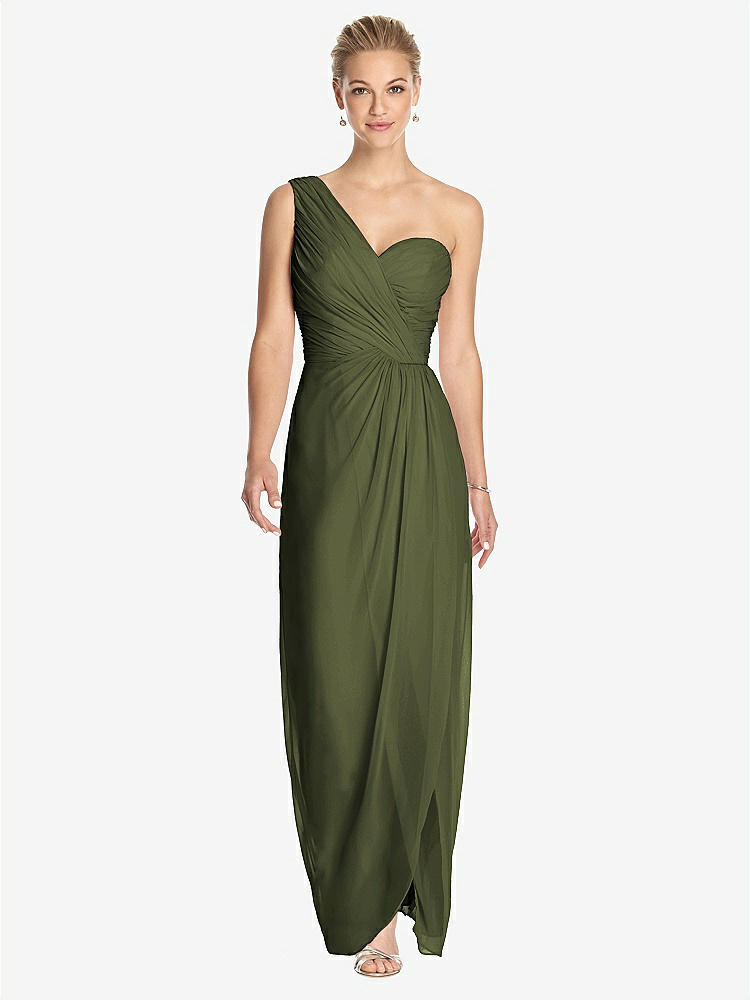 【STYLE: TH027】One-Shoulder Draped Maxi Dress with Front Slit - Aeryn【COLOR: Olive Green】