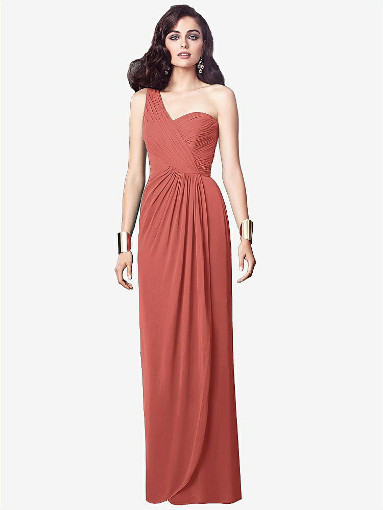 【STYLE: TH027】One-Shoulder Draped Maxi Dress with Front Slit - Aeryn【COLOR: Coral Pink】