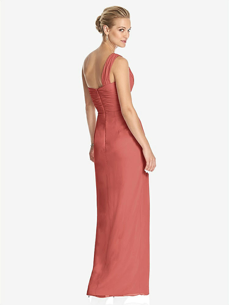 【STYLE: TH027】One-Shoulder Draped Maxi Dress with Front Slit - Aeryn【COLOR: Coral Pink】