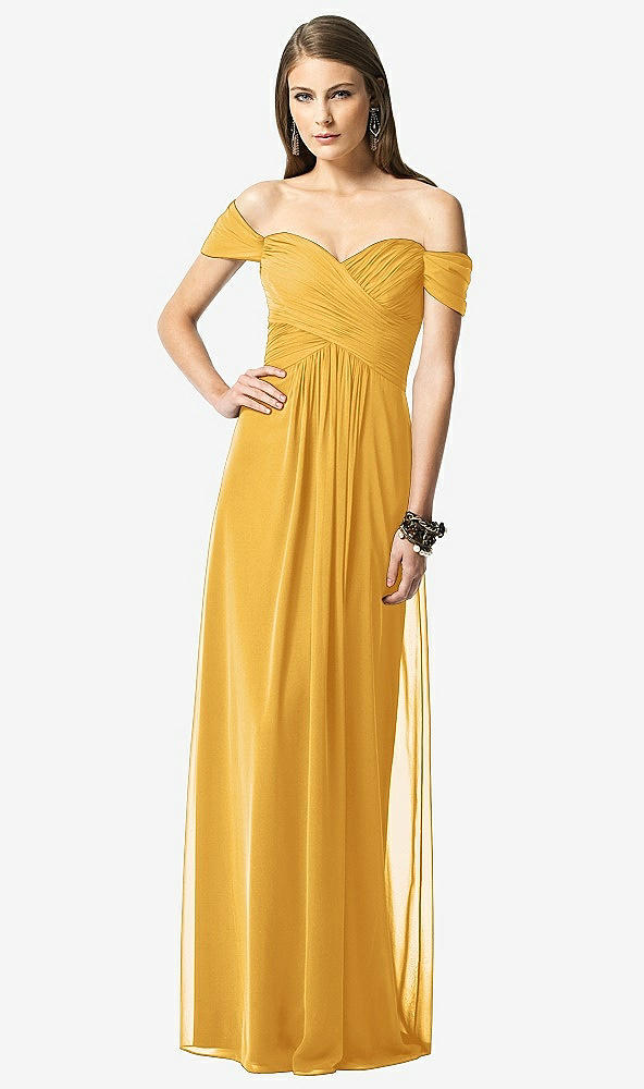 【STYLE: TH028】Off-the-Shoulder Ruched Chiffon Maxi Dress - Alessia【COLOR: NYC Yellow】