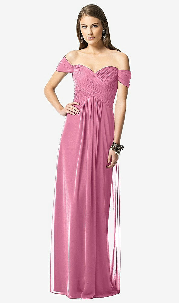 【STYLE: TH028】Off-the-Shoulder Ruched Chiffon Maxi Dress - Alessia【COLOR: Orchid Pink】