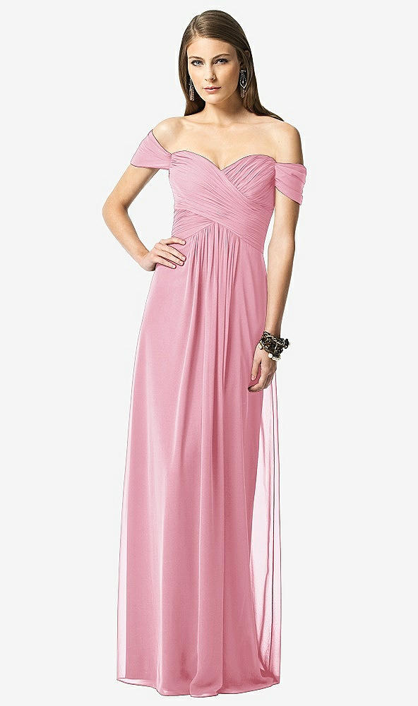 【STYLE: TH028】Off-the-Shoulder Ruched Chiffon Maxi Dress - Alessia【COLOR: Peony Pink】