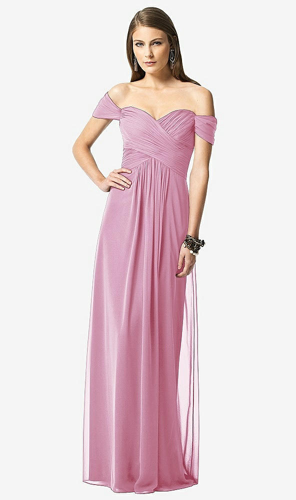 【STYLE: TH028】Off-the-Shoulder Ruched Chiffon Maxi Dress - Alessia【COLOR: Powder Pink】