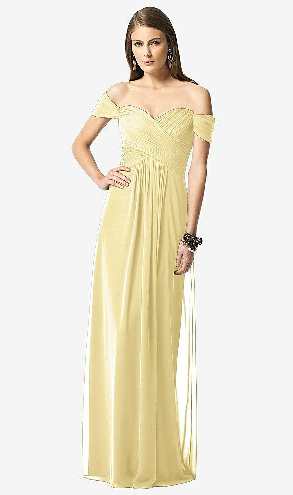 【STYLE: TH028】Off-the-Shoulder Ruched Chiffon Maxi Dress - Alessia【COLOR: Pale Yellow】