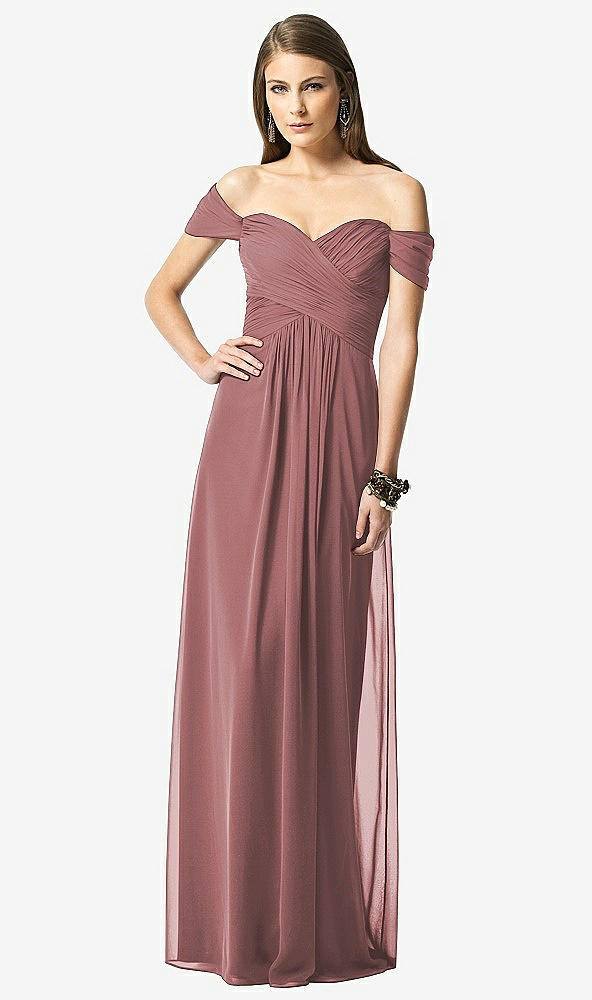 【STYLE: TH028】Off-the-Shoulder Ruched Chiffon Maxi Dress - Alessia【COLOR: Rosewood】