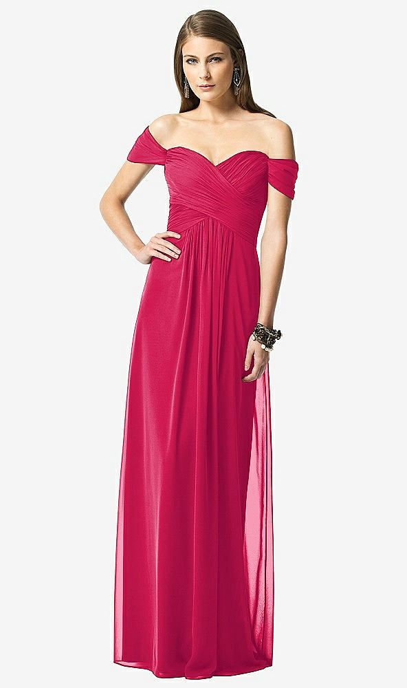 【STYLE: TH028】Off-the-Shoulder Ruched Chiffon Maxi Dress - Alessia【COLOR: Vivid Pink】