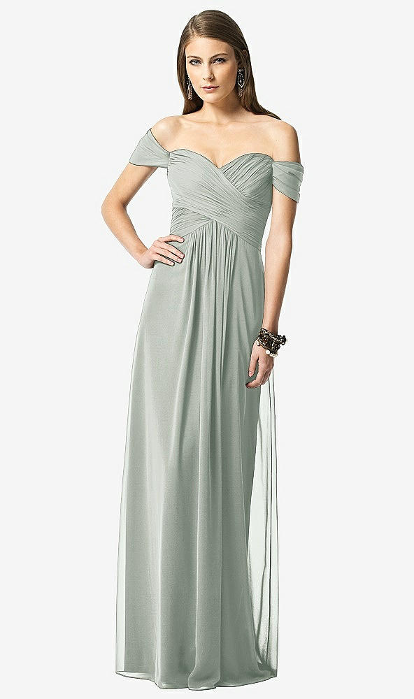 【STYLE: TH028】Off-the-Shoulder Ruched Chiffon Maxi Dress - Alessia【COLOR: Willow Green】