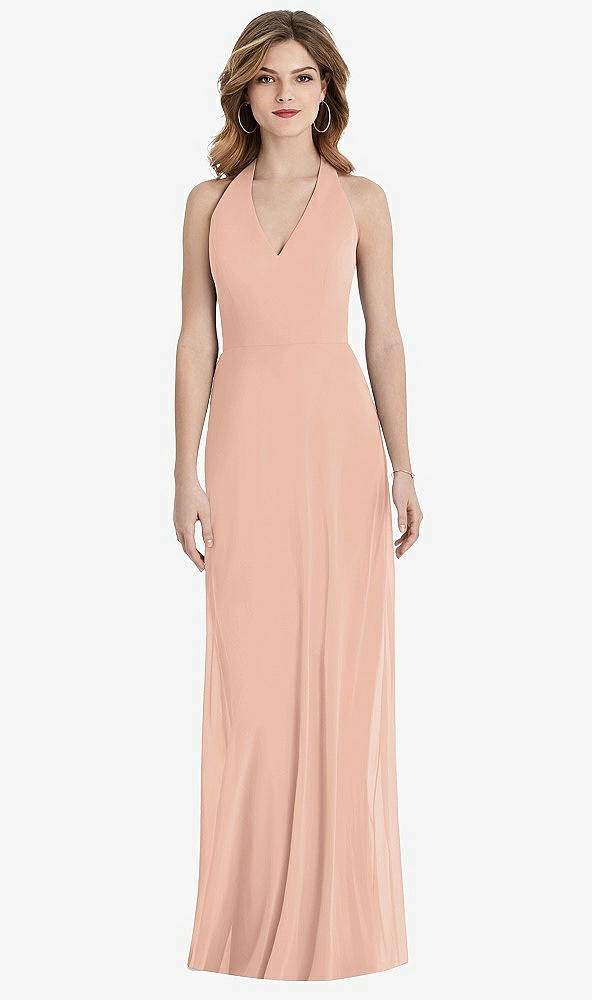 【STYLE: TH029】V-Neck Halter Chiffon Maxi Dress - Taryn【COLOR: Pale Peach】