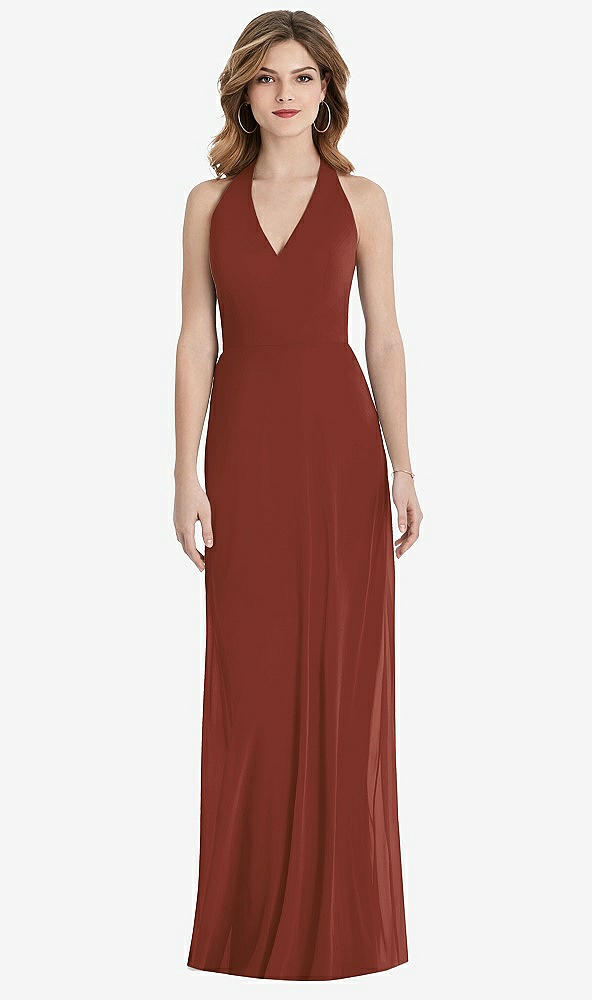 【STYLE: TH029】V-Neck Halter Chiffon Maxi Dress - Taryn【COLOR: Auburn Moon】