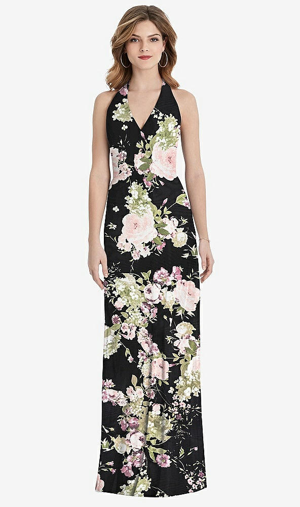 【STYLE: TH029】V-Neck Halter Chiffon Maxi Dress - Taryn【COLOR: Noir Garden】