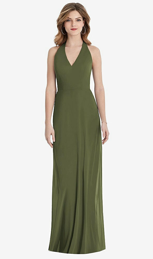 【STYLE: TH029】V-Neck Halter Chiffon Maxi Dress - Taryn【COLOR: Olive Green】