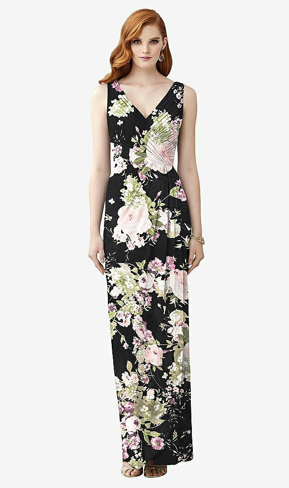 【STYLE: TH030】Sleeveless Draped Faux Wrap Maxi Dress - Dahlia【COLOR: Noir Garden】