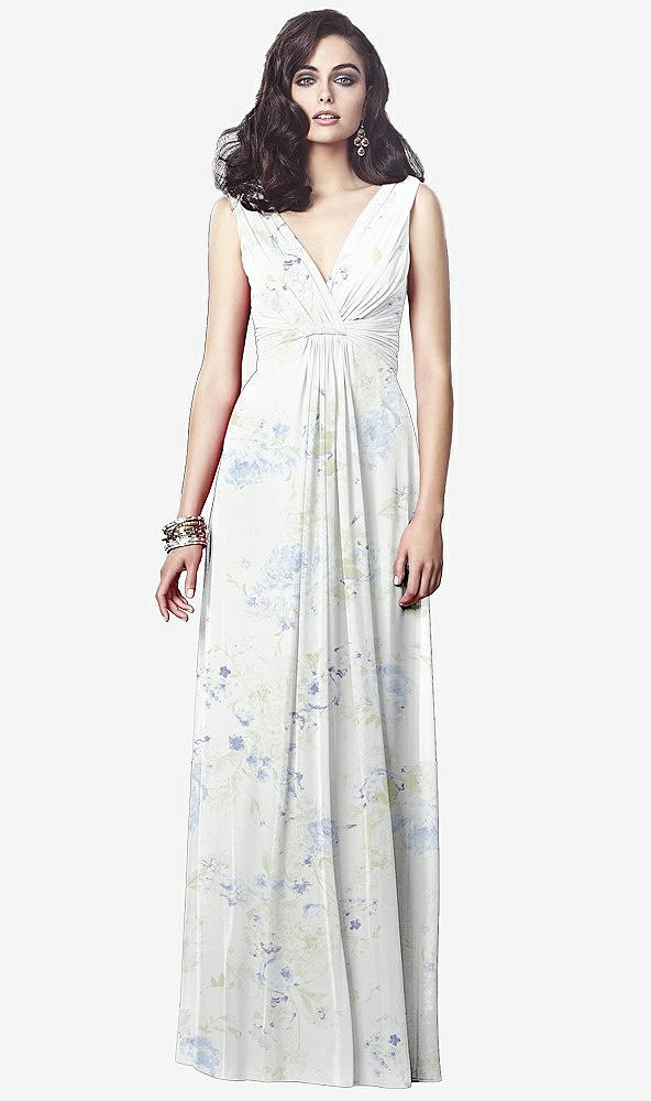 【STYLE: TH031】Draped V-Neck Shirred Chiffon Maxi Dress【COLOR: Bleu Garden】