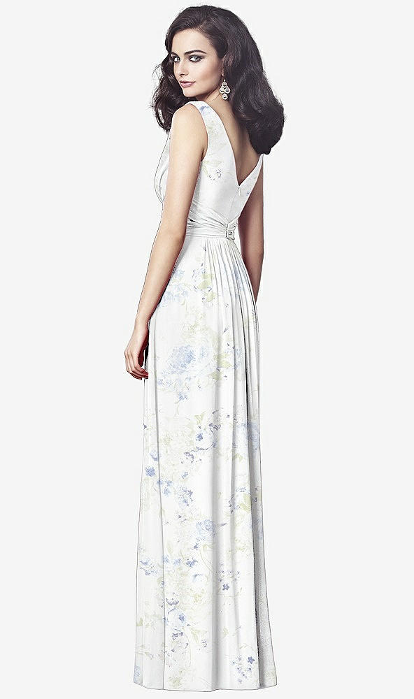 【STYLE: TH031】Draped V-Neck Shirred Chiffon Maxi Dress【COLOR: Bleu Garden】