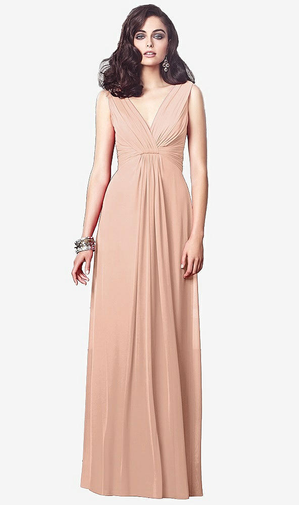 【STYLE: TH031】Draped V-Neck Shirred Chiffon Maxi Dress【COLOR: Pale Peach】