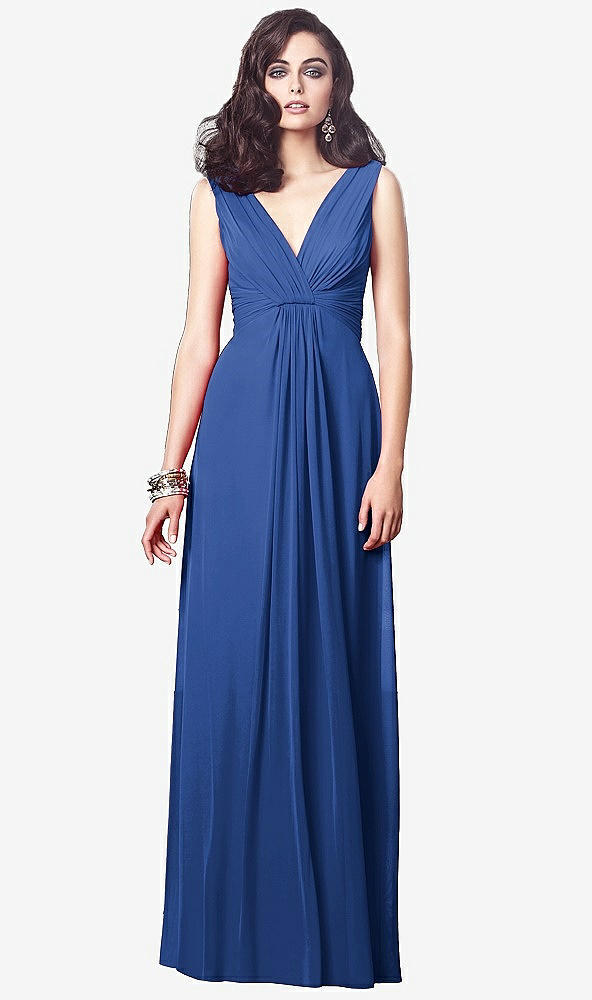 【STYLE: TH031】Draped V-Neck Shirred Chiffon Maxi Dress【COLOR: Classic Blue】