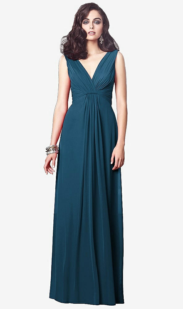【STYLE: TH031】Draped V-Neck Shirred Chiffon Maxi Dress【COLOR: Atlantic Blue】